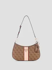 GUESS Brown Logo Noelle Top Zip Shoulder Bag