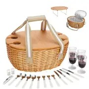 STBoo Picnic Basket for 4, Insulated Wicker Hamper with Folding Table, Willow...