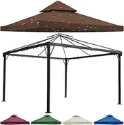 Gazebo Replacement Covers 3m x 3m Waterproof 2 Tier Roof Replacement Gazebo Canopy with Air Vented Top 300D Oxford Cloth for Outdoor Pergola Patio (Top Only),Brown