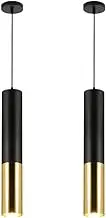 2 Pack 7W LED Ceiling Pendant Lights for Kitchen Island - Classic Black & Gold Aluminum Cylinder Hanging Fixtures, Industrial Long Tube Spot Lamps, Energy Class A+ Down Lighting