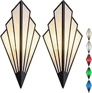 Battery Operated Wall Sconce Set of 2, with Remote Control Dimmable Wall Lighting,Rechargeable Wall Lights,Fan Shaped Decorative fabricfabric Shade ，Suitable for Living Rooms, bedrooms, corridors(C