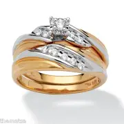 WEDDING ENGAGEMENT RING SET 18K GOLD OVER STERLING SILVER SIZE 5 6 7 8 9 10