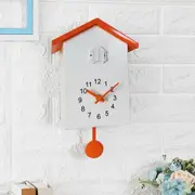 Cuckoo Wall Clock,Cuckoo Bird Voices Call, Design Clock Pendulum, Bird House, Wall Art Home Living Room Kitchen Office Decoration (Orange)