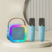 BRAVECOW Mini Machines Karaoke, Kids Adults Portable Bluetooth Speaker 2 Wireless Microphones Voice Changing Effect LED Lights Family Home Girls Boys Birthday Gift Party (Blue)