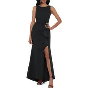 Betsy & Adam Ruffle Bow Trumpet Gown in Black at Nordstrom, Size 12