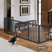 Petzly Wooden Pet Gate Dog Fence Safety Barrier Security Door 6 Panel 61cm Black