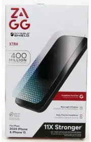 ZAGG InvisibleShield XTR4 Screen Protector For Apple iPhone 16 & 15 New