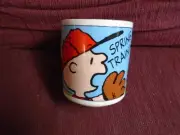 Vintage Peanuts Spring Training Coffee Mug 4” Blue Cup Baseball Snoopy Charlie