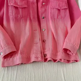 粉紅色寬松牛仔外套女新款秋冬季復古港風chic夾克襯衫上衣