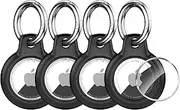 Inesore 4 Pack IPX8 Waterproof for Airtag Holder, Compatible with Apple Air Tags Keychain (with Lock),Anti-Scratch and Shock Case for Dog,Car Key,Luggage-Black*4