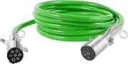ZIQUN 7 Way ABS Trailer Cord 12 FT Straight 7 Way ABS Coiled Heavy Duty Green Trailer Cord for Semi Trucks Trailers Tractors (12 FT Straight)