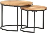 'vidaXL Elegant Set of 2 Nesting Tables, Solid Acacia Wood Construction, Oil Finished, Round Shape, Space-Saving Design - Brown
