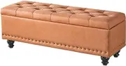 Bed End Bench Storage Bench, Storage Ottoman Bench, Modern Button Tufted Ottoman for Bedroom, Living Room, End of Bed, Hallway – Large Ottoman Foot Rest with Safety Hinges Bedroom Bench(Orange)