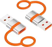 Fianspiher USB to USB C Adapter, USB C Female to USB3.0 Male Adapter,3A Fast Charging Data Transfer for MacBook, iPhone 15 16, iPad, Apple Watch, Airpods, Galaxy, Anti-Lost Loop, Silver, 2Pack