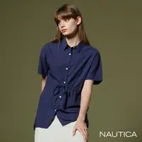 在飛比找momo購物網優惠-【NAUTICA】女裝 素面抽繩短袖襯衫(深藍)