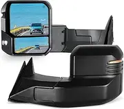 Towing Mirrors for 2022-2025 Tundra Tow Mirror with Power Glass Heated Function Turn Signal Light Backup Light Blind Spot Monitoring Extendable Fold Pair Set, Black