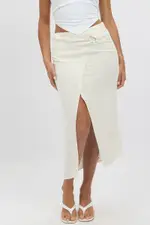 Beige Midaxi Skirt Buckle Detail Linen Blend - Size 10S, Women's Midi Skirt