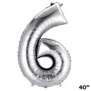 40" SILVER Number 6 Mylar Foil Balloon 1 pc Party BackDrop Decorations Supply