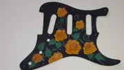 Leather pickguard Fender Stratocaster hand tooled and dyed harmony of roses D
