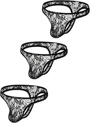[ChaoGii] Men's Lace Thong Sexy Low Rise Sissy Thong Panties Sheer Mesh T-back G-string Underwear