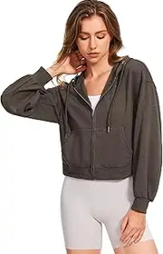[Taurus] Womens Cropped Zip Up Hoodies Sweatshirt Drawstring Hoodied Jacket Y2K Clothes for Teen Girls Fashion Outfits