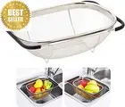 over the Sink Colander, 6 Quarts Stainless Steel Oval Colander with Expandable R