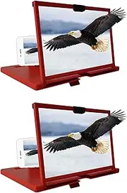 12" Screen Magnifier for Cell Phone Magnifing Projector Screen Enlarger Smartphone Desktop Bracket Universal Cellphone Holder (2 Red)