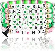 pupvus 6 Pcs Bracelets for Elphaba Glinda Friendship Bracelets, Green Pink Christmas Valentine's Day Gifts for Fans' Birthdays, and Party Favors Gifts for Fans, Large, Crystal, no gemstone
