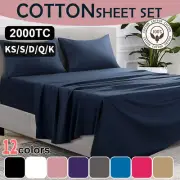 4Pc Egyptian Cotton Bed Flat Fitted Sheet Set Soft King Single Double Queen Size