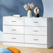 Oikiture White Chest of Drawers 6 Drawer TIKO White