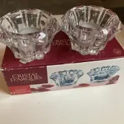 Cristal D'arques 24% Lead Crystal 2 Sweetheart Clear Candle Holders Paris NIB
