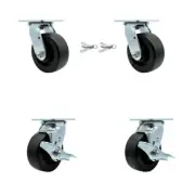 5 Inch Polyolefin Caster Set with Ball Bearings 2 Swivel Lock 2 Brake SCC
