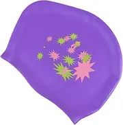 iplusmile Star Pattern Silicone Waterproof Swim Cap for Women Long Hair Ear Protection Comfortable Material Easy to Wear Purple
