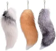 [CNAFGBGG] 3 Pcs Therian Tail, 15.8 Inch Long Therian Fox Tail with Clasp, Halloween Soft Fluffy Fox Tail Keychain, Hanging Fox Tails for Women Adult Handbag Backpack..