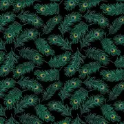 Fat Quarter - Peacock Symphony: Feather Symphony Black Cotton Fabric