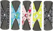 5 Pcs Reusable Sanitary Pads with Bamboo Charcoal, Reusable Sanitary Towels, Reusable Pads Menstrual, Women Hygiene Sanitary Pads for Medium,Heavy Flow Night Washable Cloth Menstrual Sanitary Towels