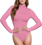 [Caihoyu] Solid Color Pure Plain Hot Pink long sleeve Bodysuits for Women Pack Bodysuit Shapewear Tummy Control Going Out Tops for Women Turtleneck Jumpsuit, Color 3