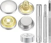 uxcell 24Set Leather Snaps Fasteners Kit 12.5mm Dia Brass Press-Stud Cap Button 2.83" Length Metal Snap Buttons with 4 Install Tools for Coat Bag Leather Marine Boat Canvas, Silver