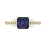 2.7Ct Asscher Cut Blue Sapphire Solid Gold Engagement Promise Statement Ring