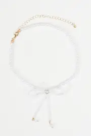 White Bow Decor Faux Pearl Beaded Necklace - Size ONE, Women's Ring
