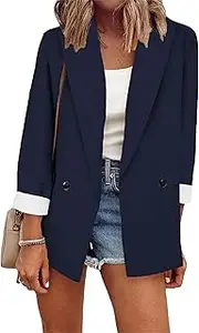 [MAYRAIN] Women's Casual Solid Color Blazers Utility Pockets Lapel Outerwears Spring-Summer Business Cardigan Jackets