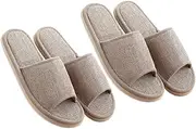 2Pairs Summer Slippers for Home Non Slip Cotton Linen Hotel Slippers Lightweight Comfortable Beige Indoor Footwear