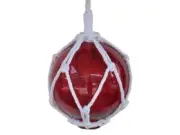 Red Japanese Glass Ball Fishing Float With White Netting Decoration 6"