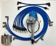 327 350 CHEVY BLUE Small Female Cap HEI Distributor + 60k Coil + Wires Under Ext