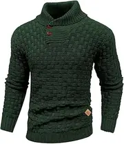 HYPESTFIT Herren Rollkragen Pullover Langarm Feinstrick Pullover Texturierte Gerippte Kante Basic Sweater