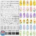 Whaline 6Pcs Spring Summer Floral Nail Plates Stamping Set Flower Leaves Stam