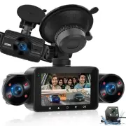 Dash Cam Front and Rear Inside, 4 Channel Dash Cam 3" IPS Screen Front and Ba...