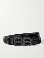 [Balenciaga] Balenciaga - Bb Hourglass Crystal-embellished Croc-effect Leather Belt - Black - 75 75 Black