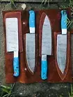 Custom Handforged Damascus steel Chef Knives set BBQ Knife set Gift for Him/her