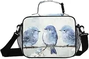 Blue Birds Branch Insulated Lunch Box for Women Men - Ideal for Work, Picnics - Includes Adjustable Shoulder Strap